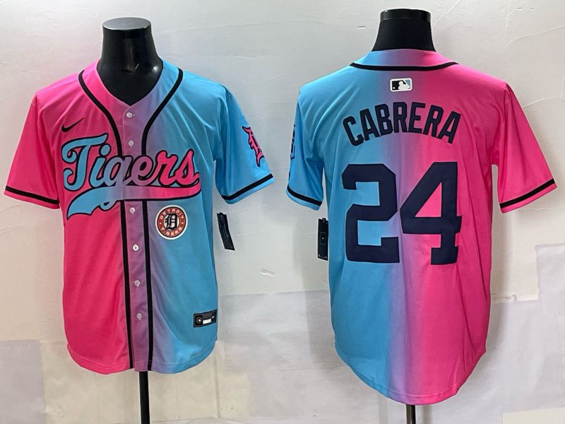 Men 2025 Detroit Tigers #24 Cabrera Blue pink Game Nike MLB Jersey style 08
